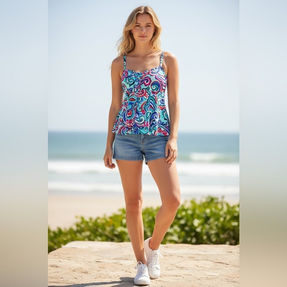 NWOT 24th & Ocean Women’s Swirl Patterned Adjustable Swim Suit Top Tank Top - S